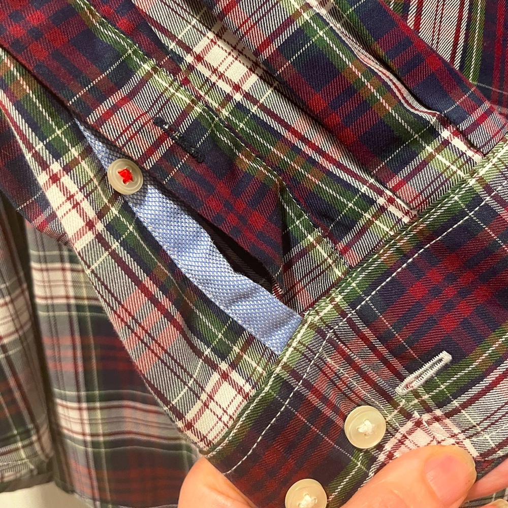 Tommy Hilfiger Plaid Shirt: Red/Navy/White, Large, Never Worn, Classic Fit.